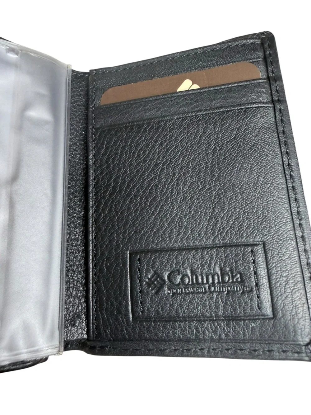 New Columbia Black Leather Trifold Wallet